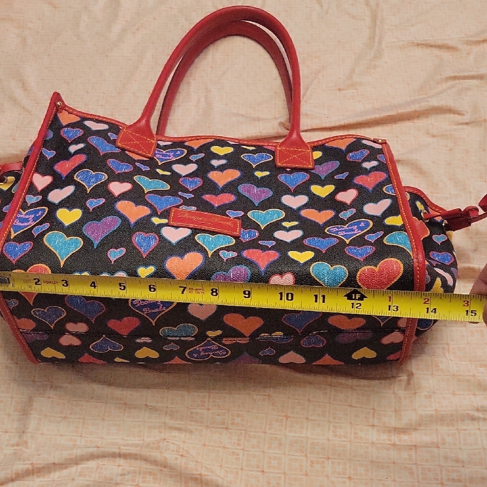Dooney & Bourke Black Tote with Multicolor Heart Print and Red Trim - Picture 2 of 16